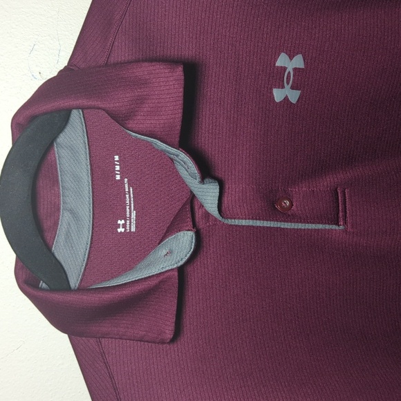 Under Armour Loose Fit Maroon + Gray Polo Shirt Men's Size Medium - Picture 4 of 6